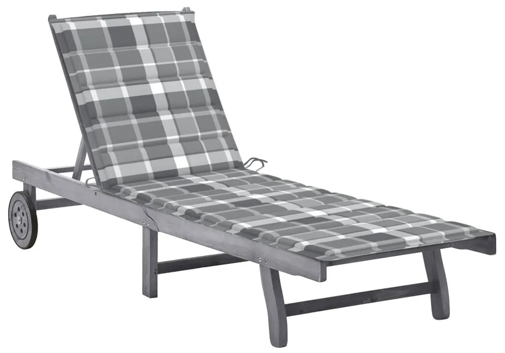 vidaXL Șezlong de grădină cu pernă, gri, lemn masiv de acacia