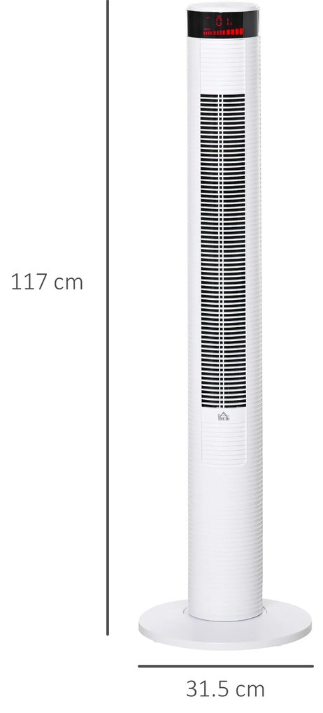 HOMCOM Ventilator de Turn cu Panou LED, 3 Viteze, 4 Moduri, 45W, Telecomandă, Alb | Aosom Romania