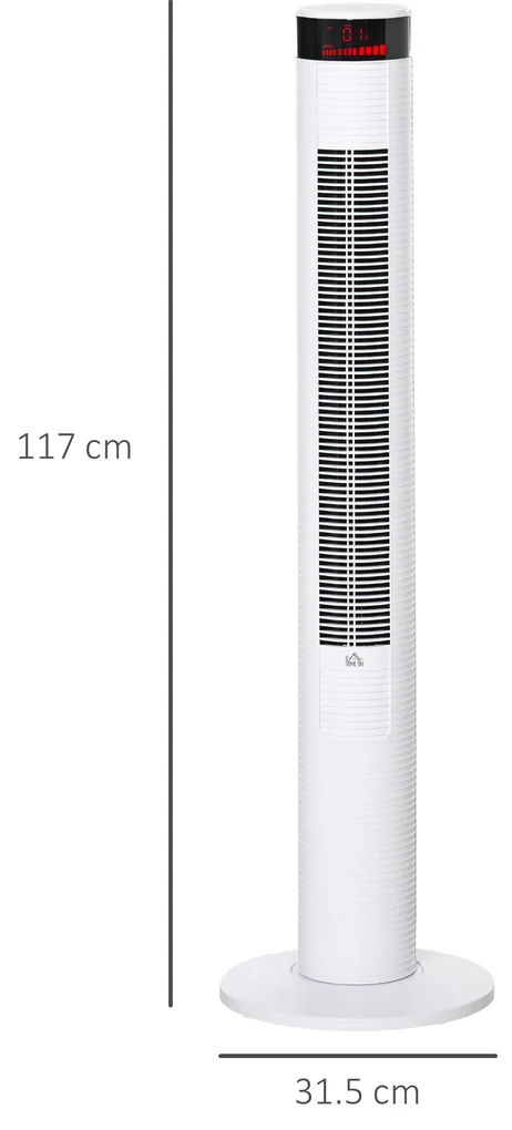 HOMCOM Ventilator de Turn cu Panou LED, 3 Viteze, 4 Moduri, 45W, Telecomandă, Alb | Aosom Romania