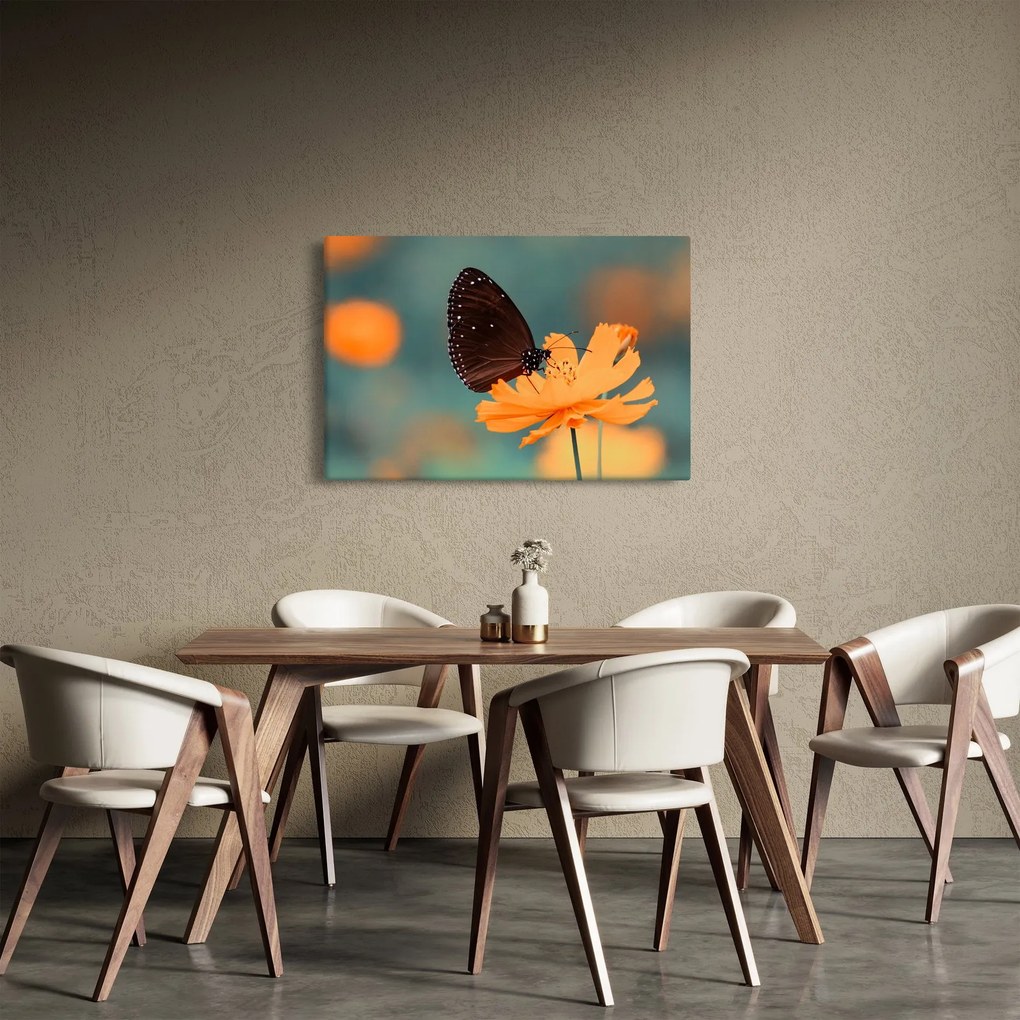 Tablou - fluture pe o floare portocalie (90x60 cm)