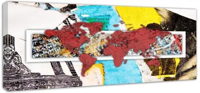 CARO Tablou pe pânză - Red World Map - Abstraction 150x60 cm