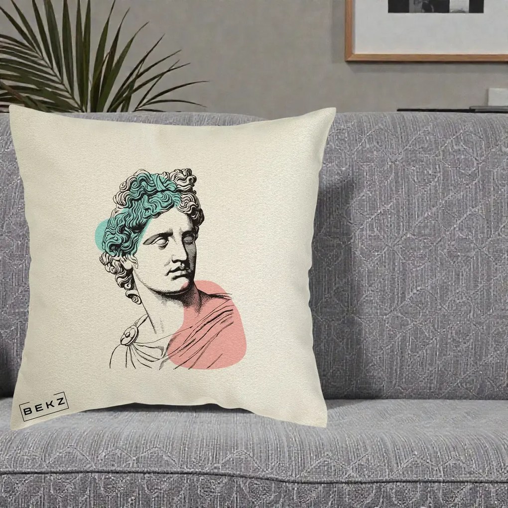 Perna Decorativa Bust Grec Vaporwave, 40x40 cm, Ecru, Husa Detasabila, Perna Inclusa, BEKZ®