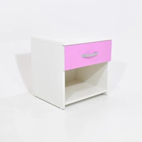 Noptiera haaus Leco, 1 Sertar, Alb/Roz, 40 x 35 x 40 cm