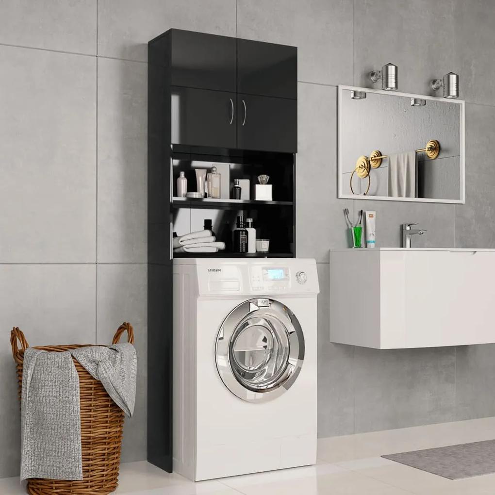 Dulap mașina de spălat, negru extralucios, 64x25,5x190 cm