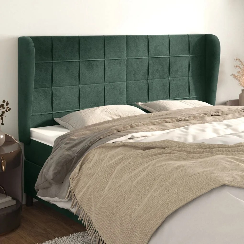 vidaXL Tăblie pat cu aripioare verde închis 163x23x118/128 cm catifea