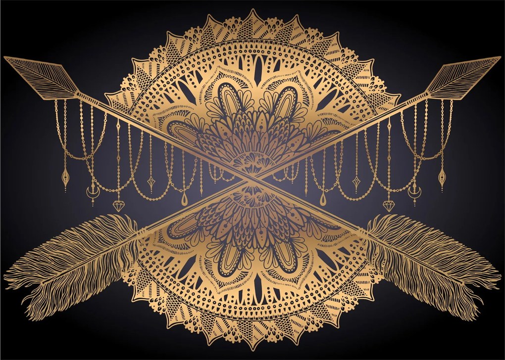 Tablou - Mandala aurie cu săgeți (70x50 cm)