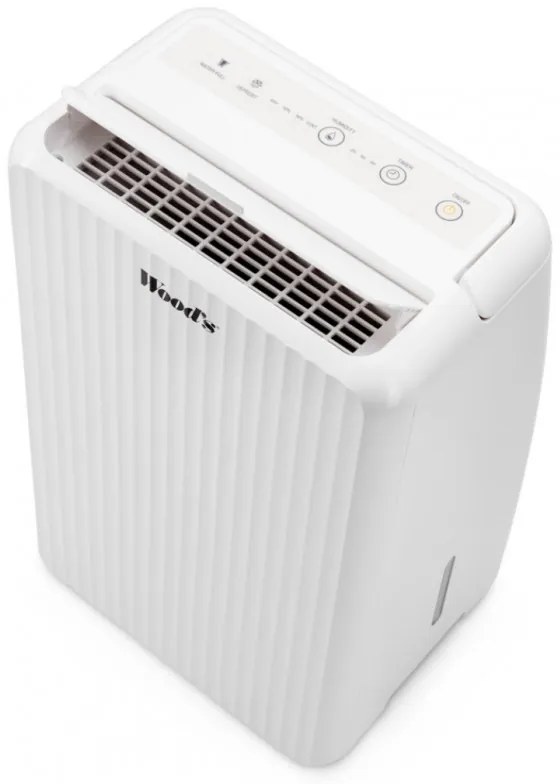 Dezumidificator Woods MRD10G, 102 m³/h, Pana la 40 m², Pentru bai, 10l/24h, Timer, Debit reglabil, Hidrostat, Alb