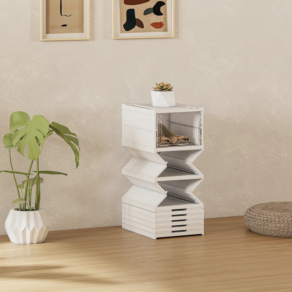 HOMCOM Dulap de Pantofi Modular cu 8 Cutii Stivuibile pentru Pantofi, 26x35x140 cm, Alb | Aosom Romania