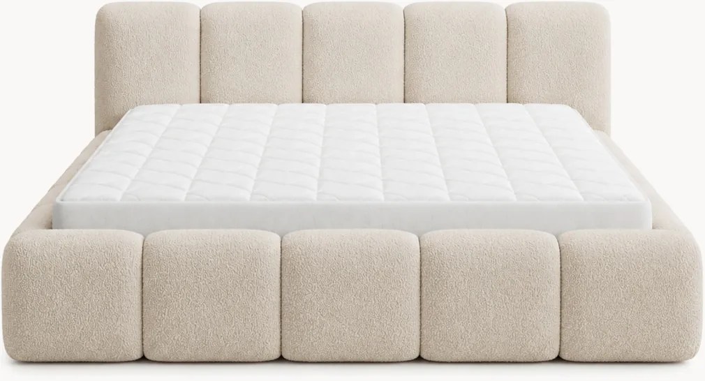 Pat tapițat Tesia 160x200 cu ladă de depozitare - bouclé bej Quelle 03