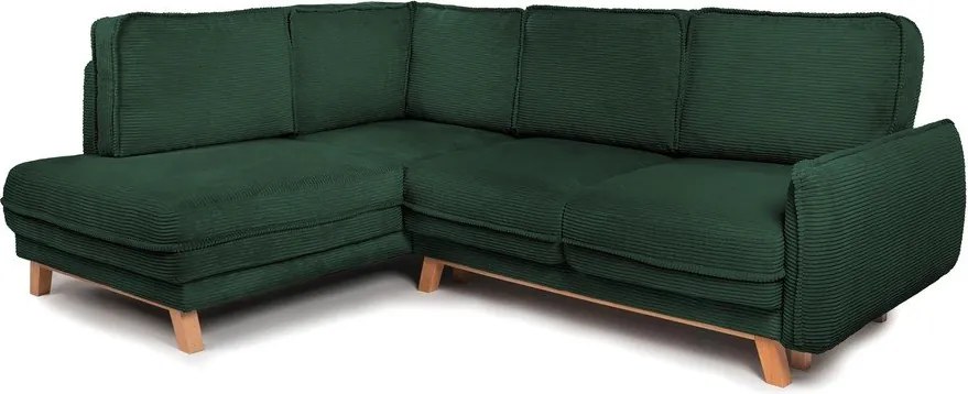 Colțar verde închis extensibil/cu spațiu de depozitare cu tapițerie din catifea reiată (cu colț pe partea stângă/în formă de ”L”) Tori – Bonami Selection