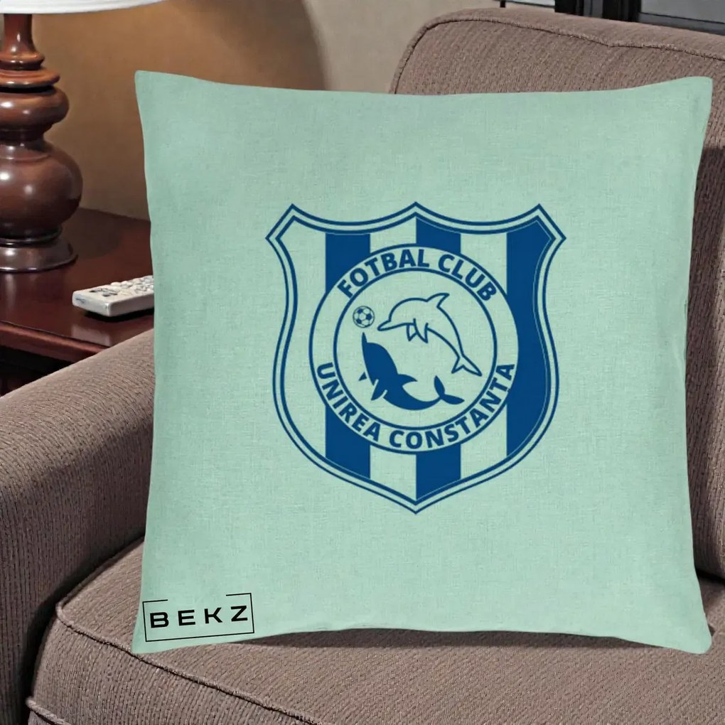 Perna Personalizata FC Unirea Constanta Fotbal, 40x40 cm, Verde Menta, Husa Detasabila, Perna Inclusa, BEKZ®