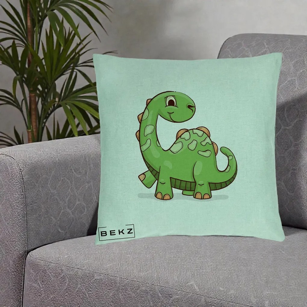 Perna Decorativa Brontosaur Verde Simpatic, 40x40 cm, Verde Menta, Husa Detasabila, Perna Inclusa, BEKZ®