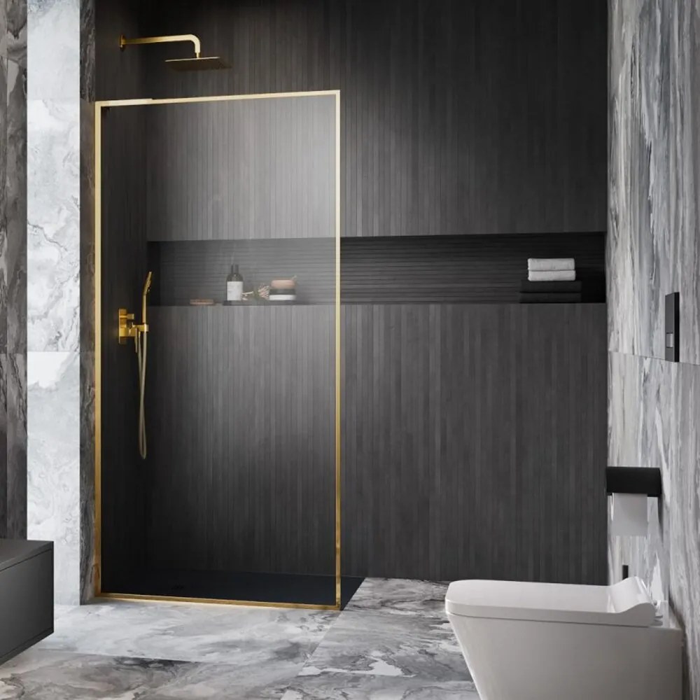 Paravan de dus tip Walk-in Radaway Modo F SL II auriu periat-transparent 105 cm sticla securizata 8 mm stanga