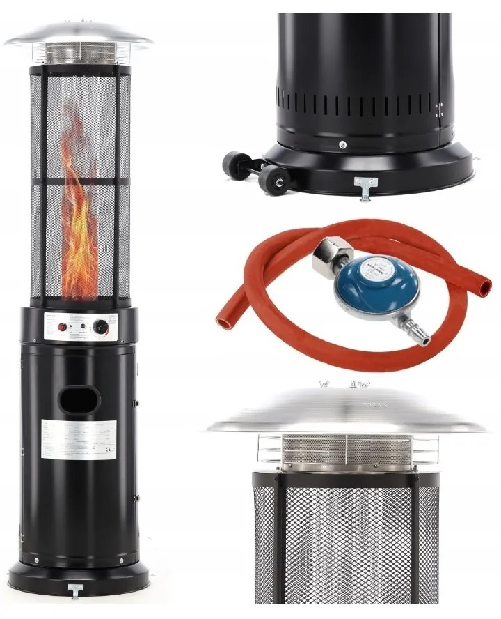 Încălzitor de terasă pe gaz cu regulator și manșon de protecție 1,8 m, negru