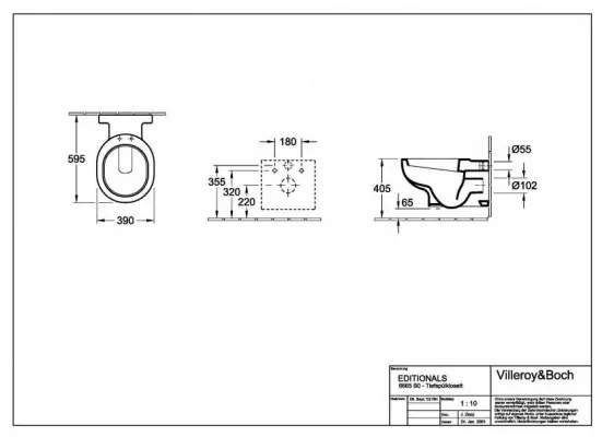 Vas WC suspendat, Villeroy&amp;Boch Editionals, 59.5x39cm, Alb Alpin, 6665B001