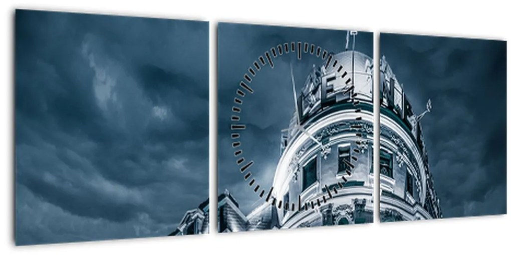 Tablou cu arhitectură în întuneric (cu ceas) (90x30 cm)