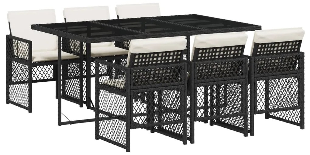 3210726 vidaXL Set mobilier de grădină cu perne, 7 piese, negru, poliratan