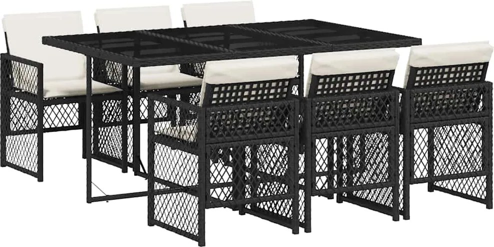 vidaXL Set mobilier de grădină cu perne, 7 piese, negru, poliratan