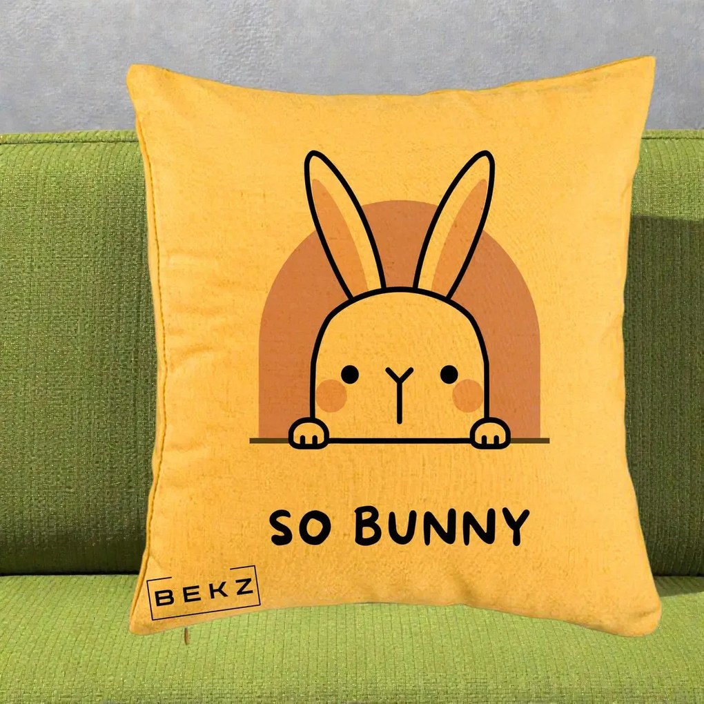 Perna Decorativa So Bunny Kawaii, 40x40 cm, Galben, Husa Detasabila, Perna Inclusa, BEKZ®