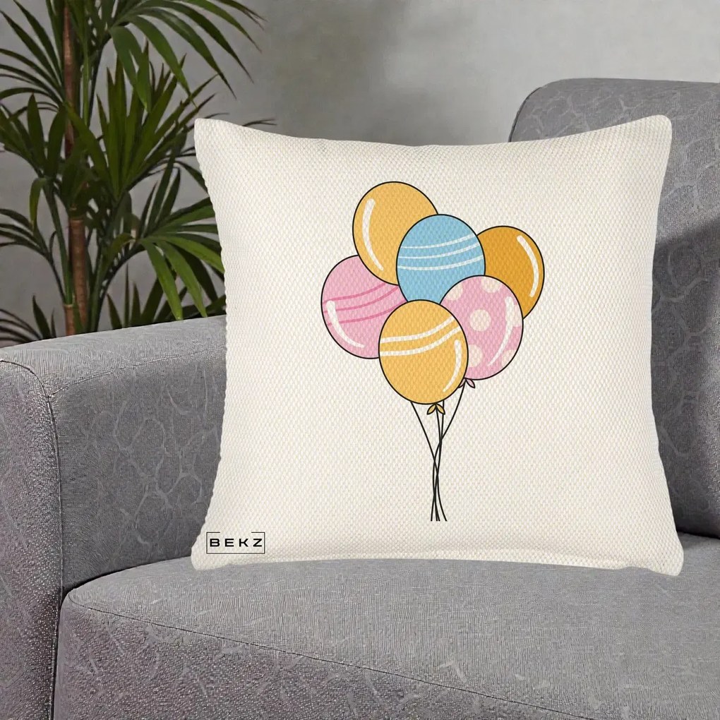 Perna Decorativa Baloane Petrecere, 40x40 cm, Crem Reliefat, Husa Detasabila, Perna Inclusa, BEKZ®