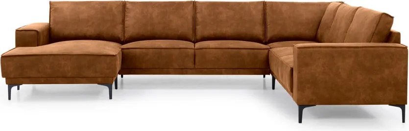 Colțar maro coniac cu tapițerie din imitație de piele (colț pe partea stângă /în formă de "U") Copenhagen – Scandic
