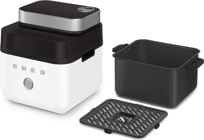 Friteuza cu aer cald Smeg Collezione AFC01WHMAU, 1450 W, 7,3 l, 40-200 °C, 7 programe, Mod dublu, Comandă tactila, Timer, LED, Alb