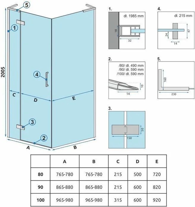 Cabina dus REA Hugo 100x80 cupru periat