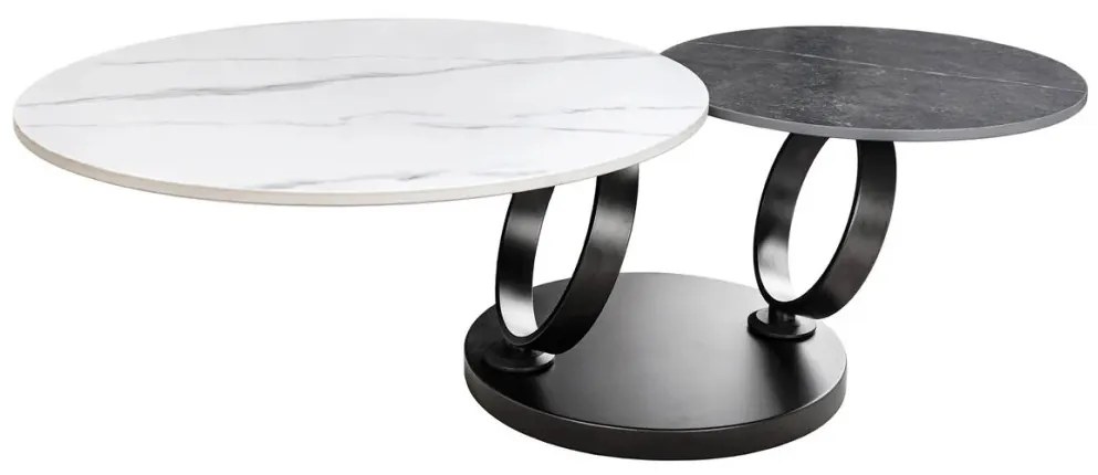 Masuta de cafea moderna cu doua blaturi rotative din ceramica DANCING RINGS 80-135cm