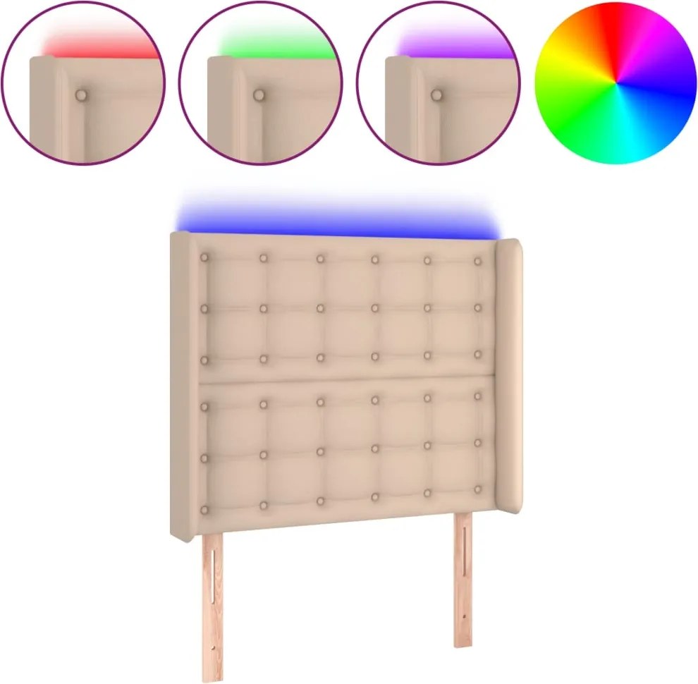 vidaXL Tăblie de pat cu LED, cappuccino, 103x16x118/128 cm, piele eco