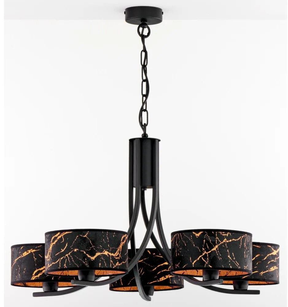 Jupiter 2107 - Candelabru cu lanț ARTHUR 5xE27/15W/230V negru/oranj/decor marmorat