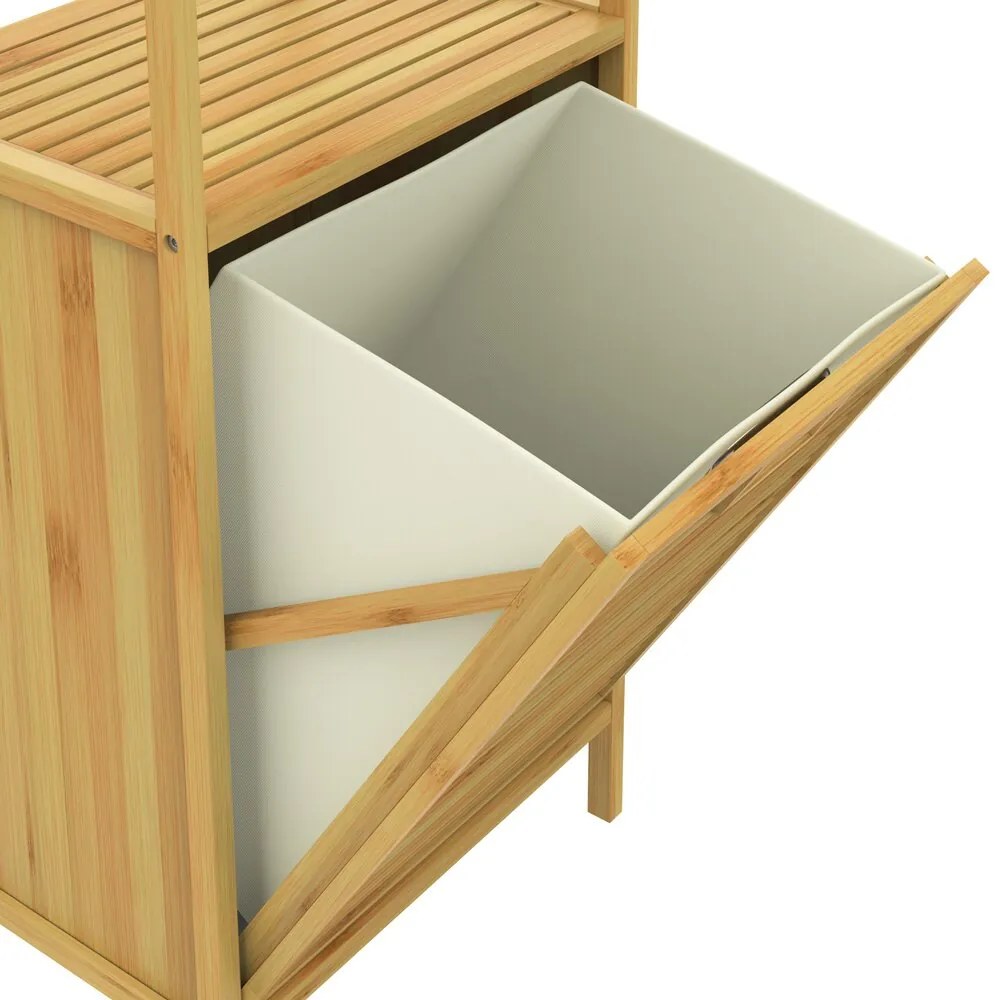 Raft de bambus cu coș de rufe DORIS, 40x30x95cm, maro/crem Casaria