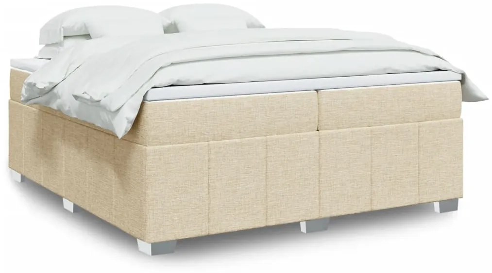 vidaXL Pat box spring cu saltea, crem, 200x200 cm, textil
