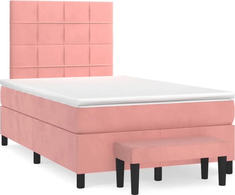 vidaXL Pat box spring cu saltea, roz, 120x200 cm, catifea