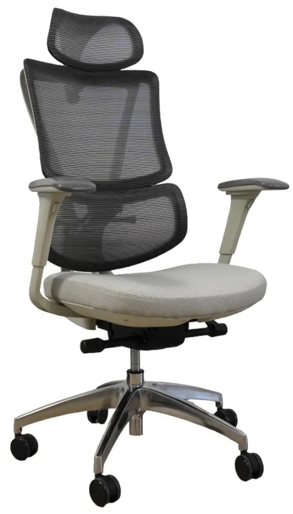 Ergodynamic Star Plus - Light Grey - Scaun de birou 4D, sezut translatie, suport lombar ajustabil 7 cm