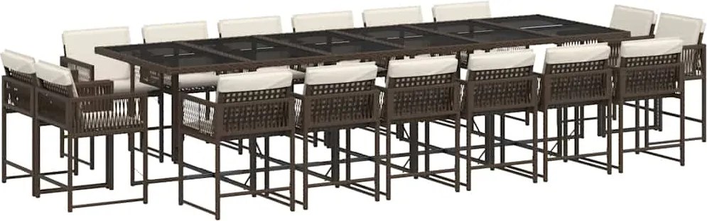 vidaXL Set mobilier de grădină cu perne, 17 piese, maro, poliratan