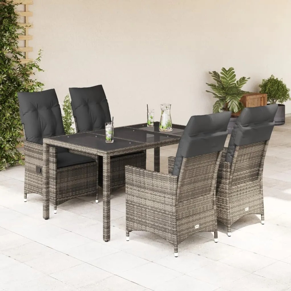 vidaXL Set mobilier de grădină cu perne, 5 piese, gri, poliratan