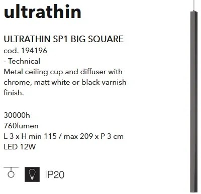 Pendul modern, iluminat LED ULTRATHIN SP1 BIG SQUARE NERO 194196
