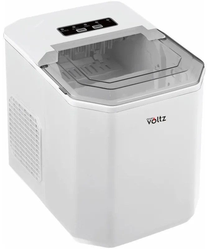Aparat cuburi de gheata Oliver Voltz OV51447B, 120W, 12 kg/24 ore, 1.3 L, 9 cuburi/ ciclu de operare, Indicator de gheata si apa, Alb