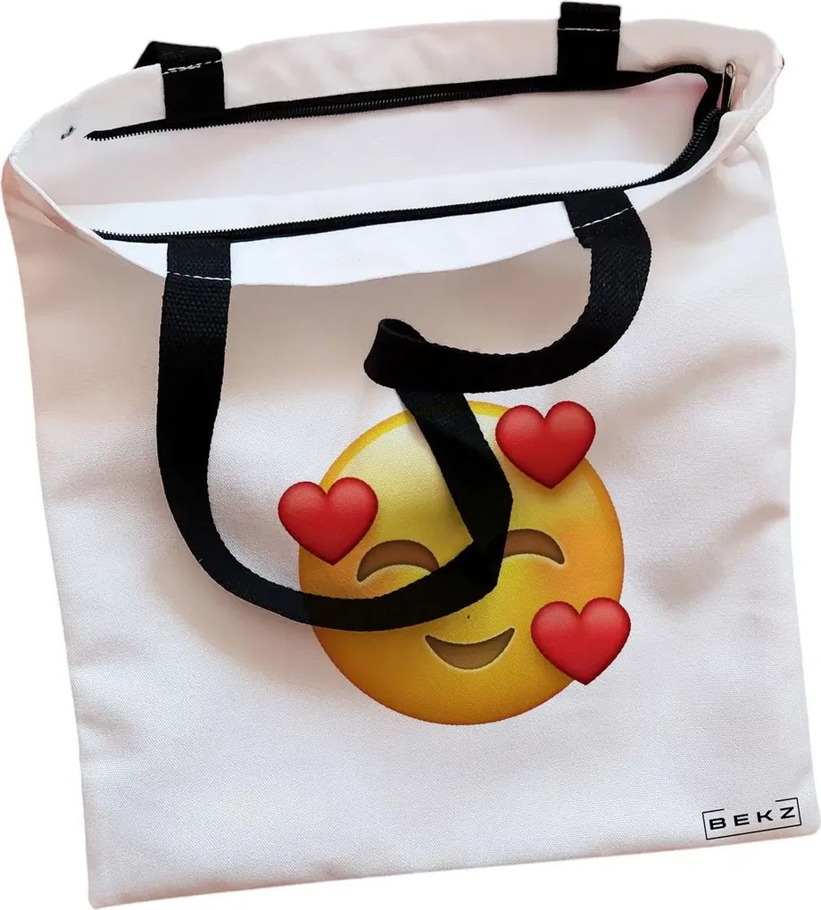 Sacosa de Panza pentru Cumparaturi, Geanta Tote, model In Love, Cu fermoar, 38x34.5 cm, Alba, BEKZ®