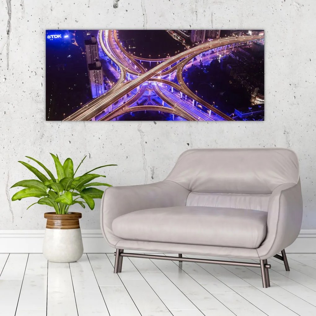 Tablou cu o interesecție mare noapte (120x50 cm)