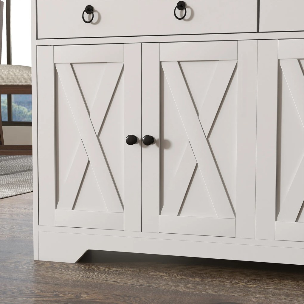 HOMCOM Bufet mobilier de depozitare dulap de bucătărie stil rustic 2 sertare și 2 dulapuri rafturi la înălțimi reglabile alb | Aosom Romania
