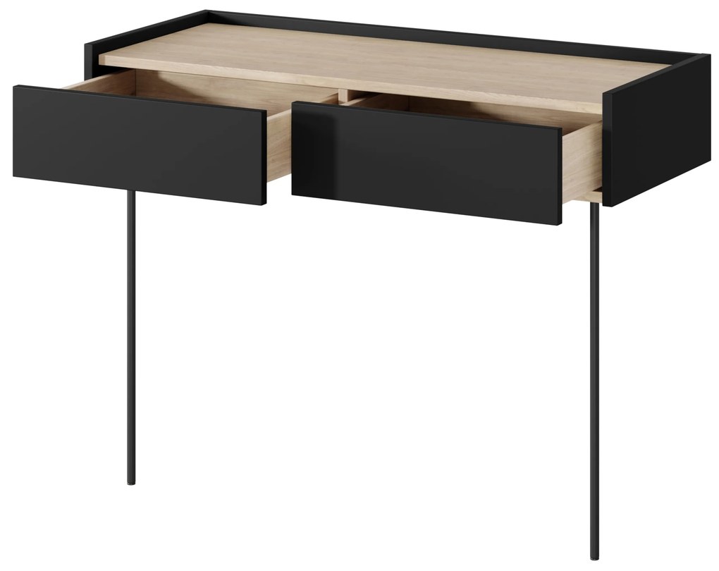 Masa de toaletă cu sertare și picioare metalice Desin 100 cm - negru mat / stejar nagano