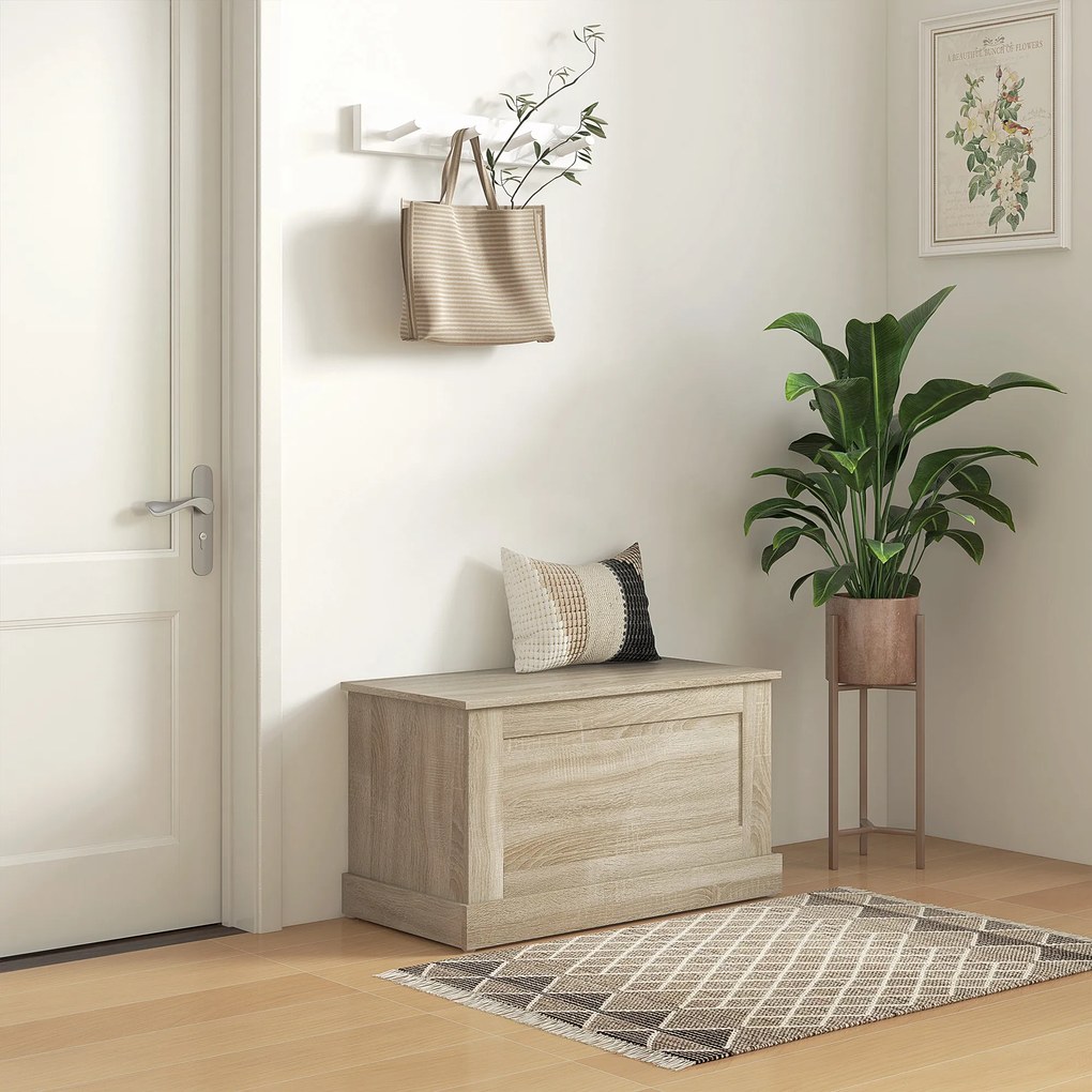 HOMCOM Cuptor de depozitare, cutie de jucării, cu balamale de siguranță, pentru sufragerie, din lemn, 80 x 40 x 45 cm, lemn natural | Aosom Romania