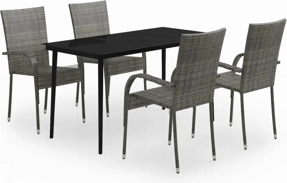vidaXL Set de servit masa pentru grădină, 5 piese, gri și negru