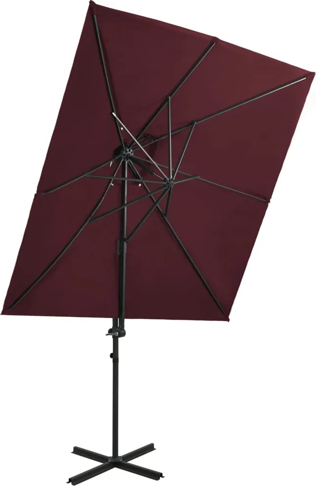 vidaXL Umbrelă în consolă cu înveliș dublu, roșu bordo, 250x250 cm