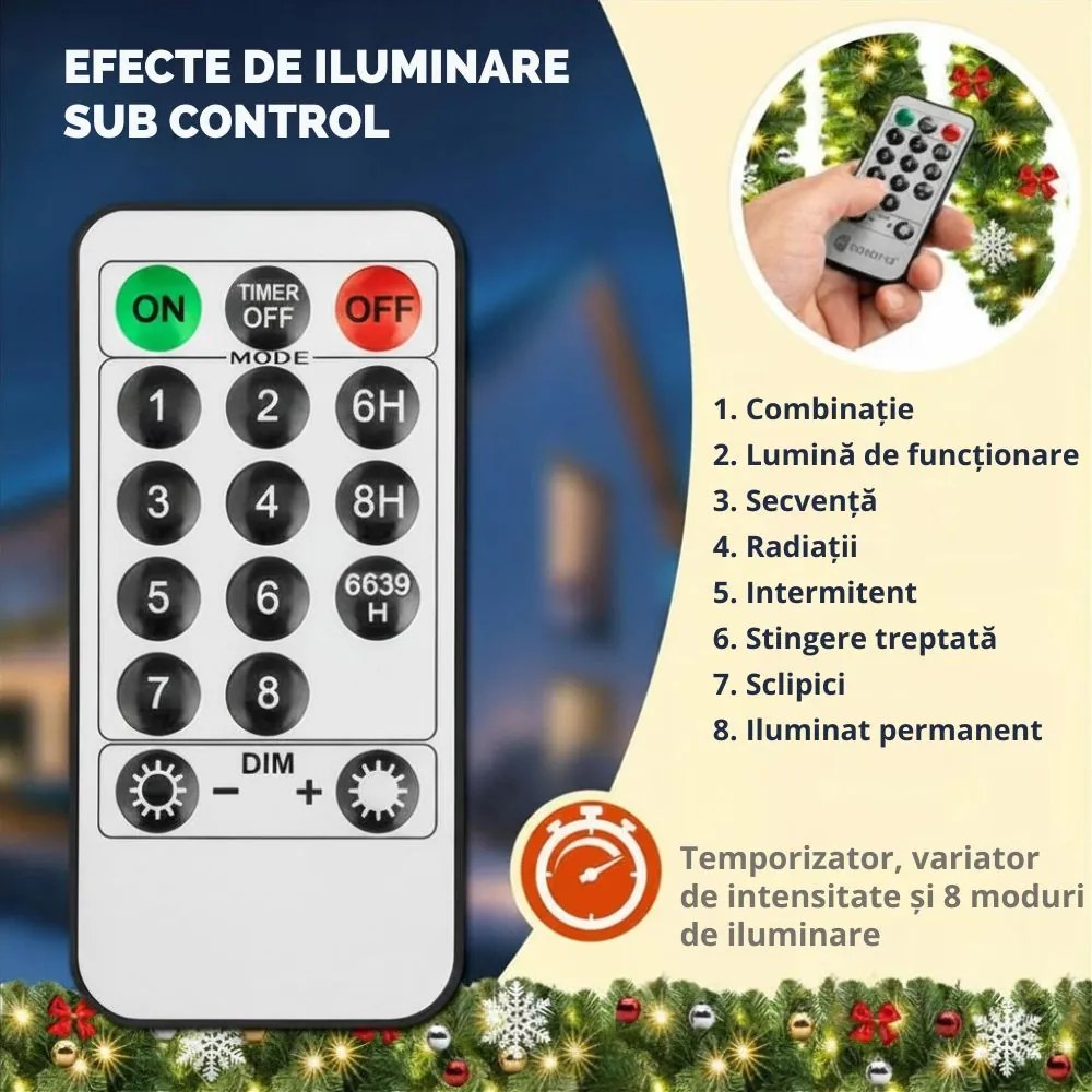 Ghirlandă de Crăciun ANDREA cu iluminare și telecomandă, 5 m, verde Casaria
