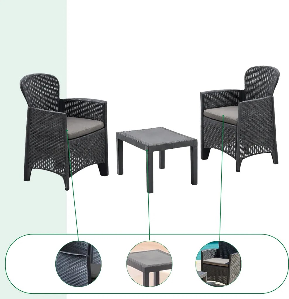 Set grădină AKITA, 3 piese, antracit I.P.A.E-Progarden