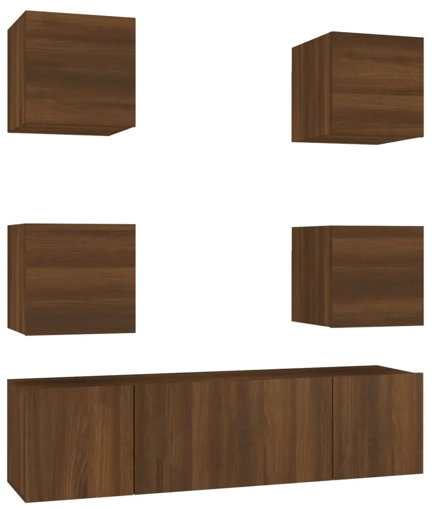 3120241 vidaXL Set dulapuri TV, 6 piese, stejar maro, lemn prelucrat