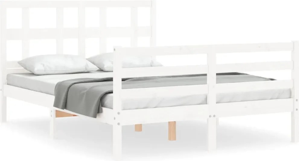 vidaXL Cadru de pat cu tăblie, alb, 120x200 cm, lemn masiv