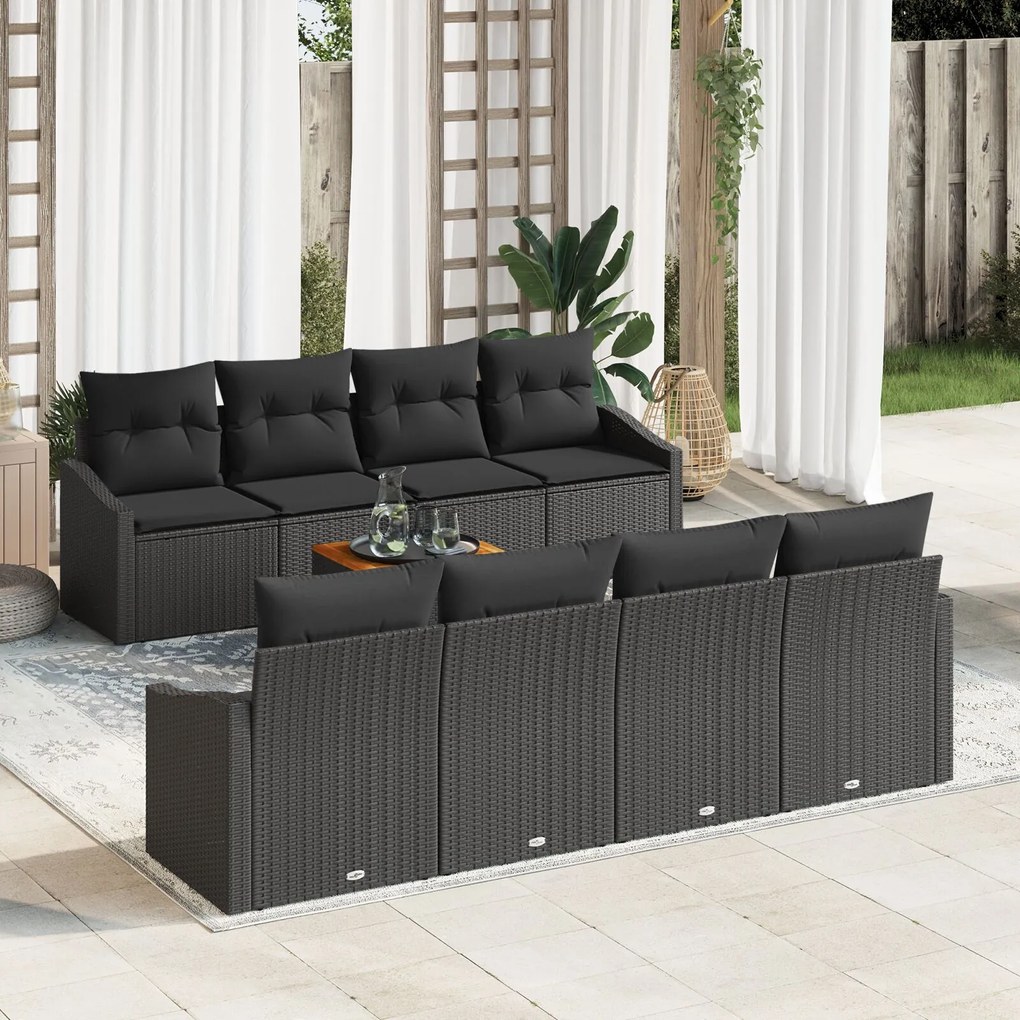 vidaXL Set canapea de grădină 7 pcs Negru 55 x 55 x 37 cm Rattan, Lemn